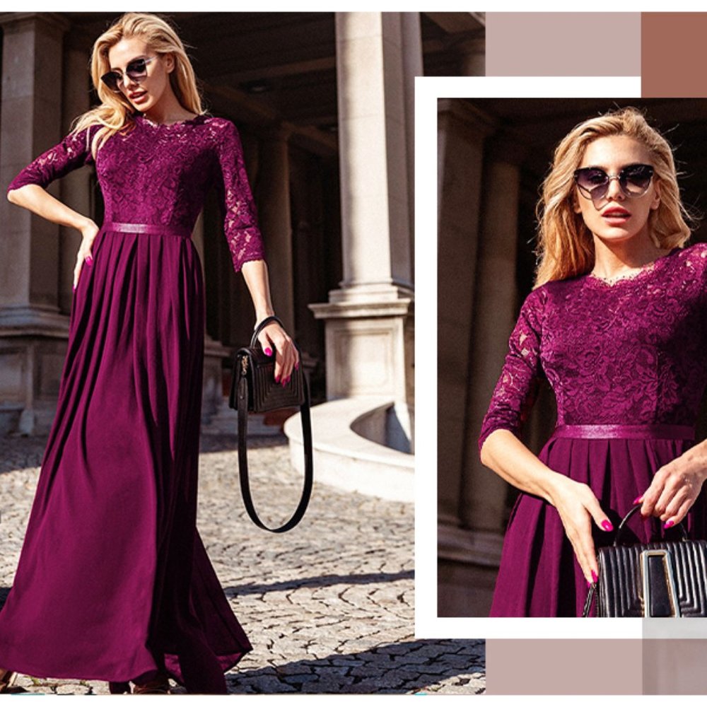 Women's Formal sheer Long Spandex Embroidered mother of bride evening prom dress